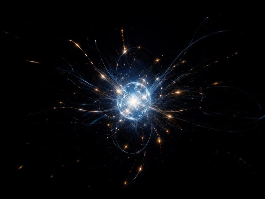 A luminous core blooming creative sparks and light filaments into the dark